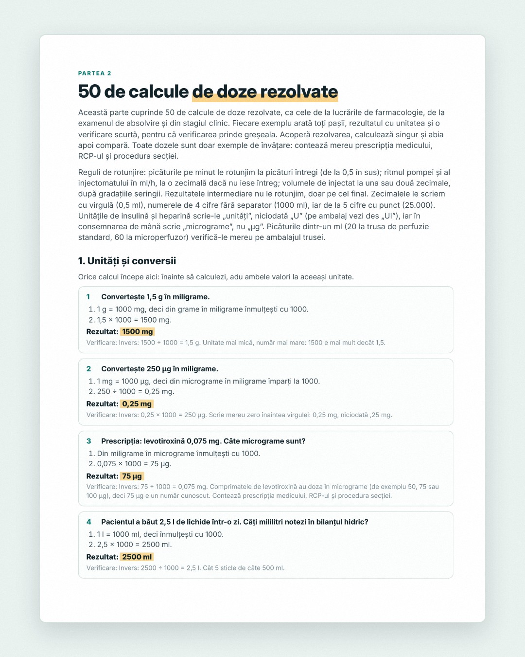 50 de calcule rezolvate